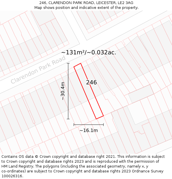 246, CLARENDON PARK ROAD, LEICESTER, LE2 3AG: Plot and title map