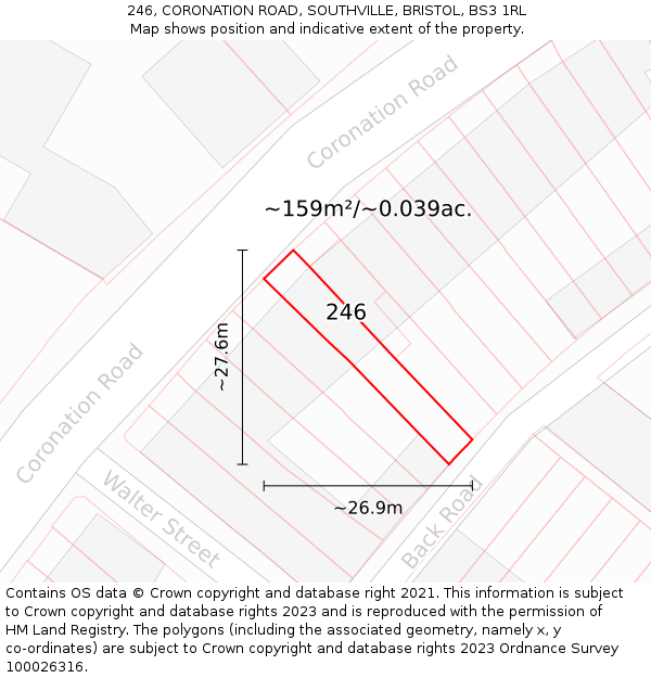246, CORONATION ROAD, SOUTHVILLE, BRISTOL, BS3 1RL: Plot and title map
