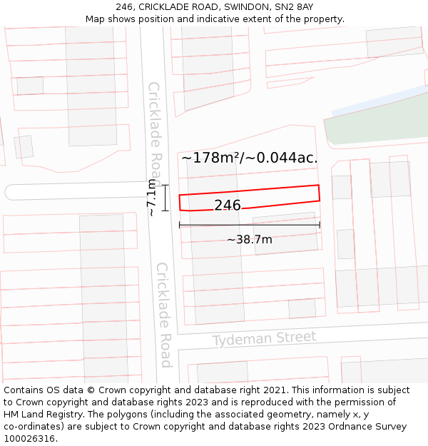246, CRICKLADE ROAD, SWINDON, SN2 8AY: Plot and title map