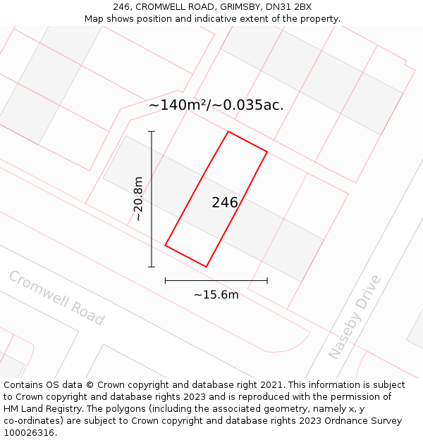 246, CROMWELL ROAD, GRIMSBY, DN31 2BX: Plot and title map