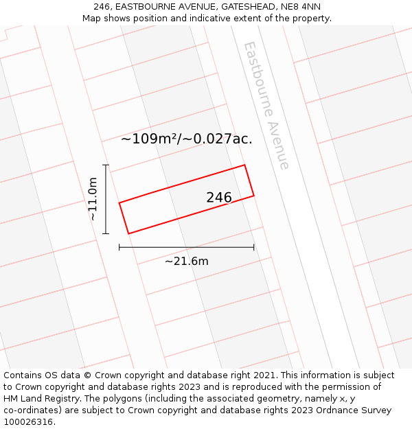 246, EASTBOURNE AVENUE, GATESHEAD, NE8 4NN: Plot and title map