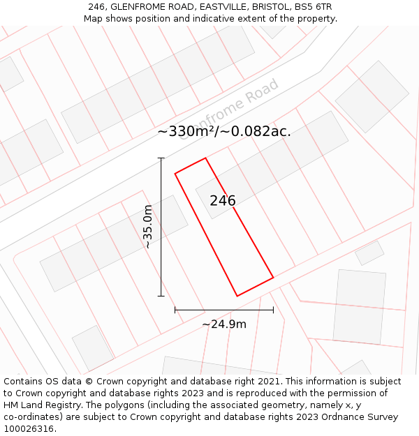 246, GLENFROME ROAD, EASTVILLE, BRISTOL, BS5 6TR: Plot and title map