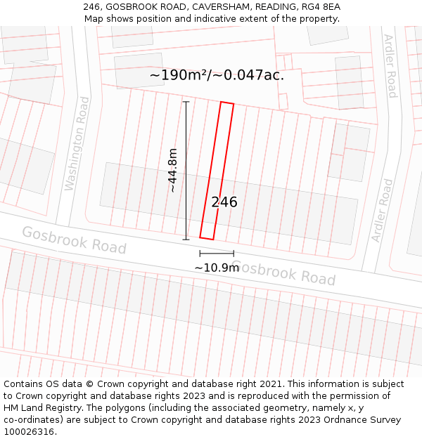 246, GOSBROOK ROAD, CAVERSHAM, READING, RG4 8EA: Plot and title map