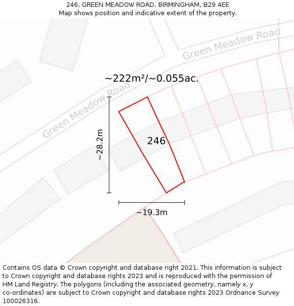 246, GREEN MEADOW ROAD, BIRMINGHAM, B29 4EE: Plot and title map