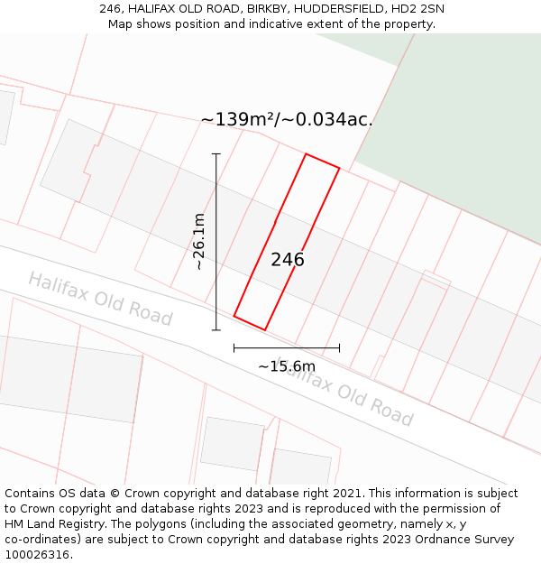 246, HALIFAX OLD ROAD, BIRKBY, HUDDERSFIELD, HD2 2SN: Plot and title map