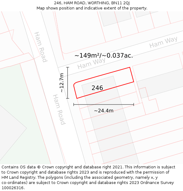 246, HAM ROAD, WORTHING, BN11 2QJ: Plot and title map