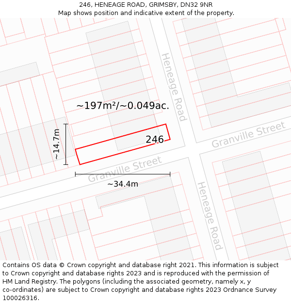 246, HENEAGE ROAD, GRIMSBY, DN32 9NR: Plot and title map