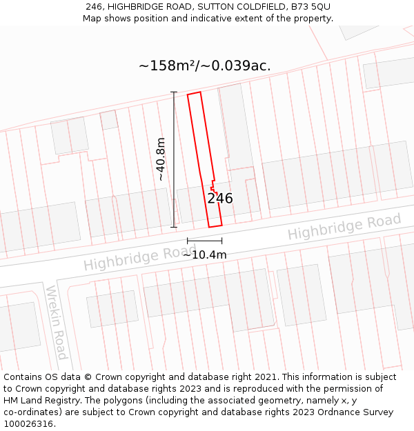 246, HIGHBRIDGE ROAD, SUTTON COLDFIELD, B73 5QU: Plot and title map
