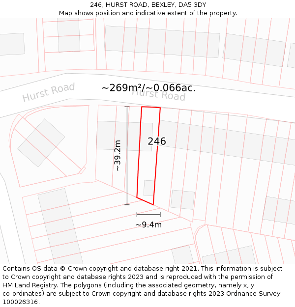 246, HURST ROAD, BEXLEY, DA5 3DY: Plot and title map