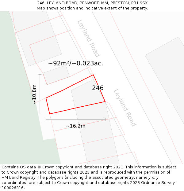 246, LEYLAND ROAD, PENWORTHAM, PRESTON, PR1 9SX: Plot and title map
