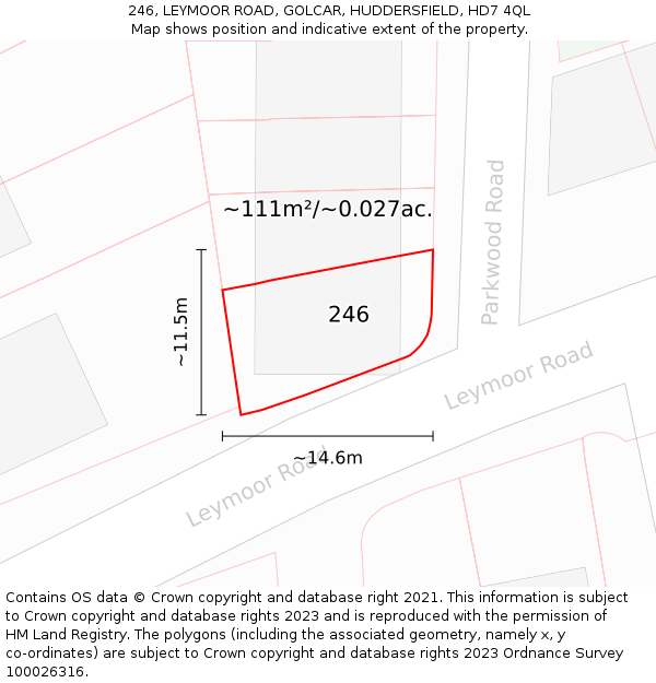 246, LEYMOOR ROAD, GOLCAR, HUDDERSFIELD, HD7 4QL: Plot and title map