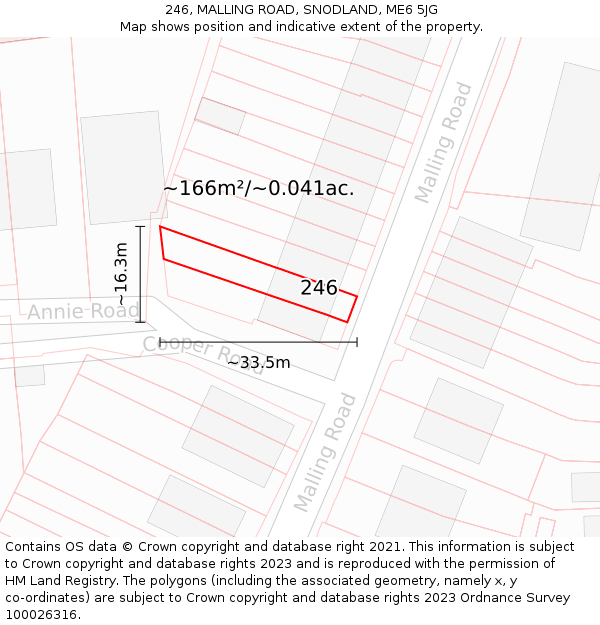 246, MALLING ROAD, SNODLAND, ME6 5JG: Plot and title map
