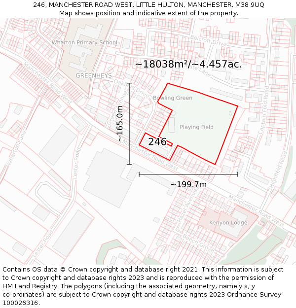 246, MANCHESTER ROAD WEST, LITTLE HULTON, MANCHESTER, M38 9UQ: Plot and title map