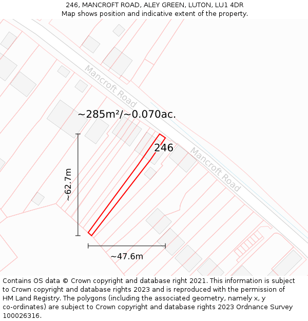 246, MANCROFT ROAD, ALEY GREEN, LUTON, LU1 4DR: Plot and title map