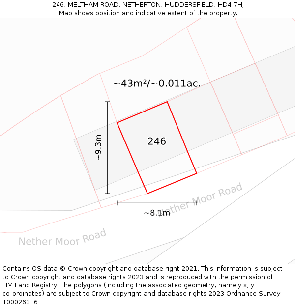 246, MELTHAM ROAD, NETHERTON, HUDDERSFIELD, HD4 7HJ: Plot and title map