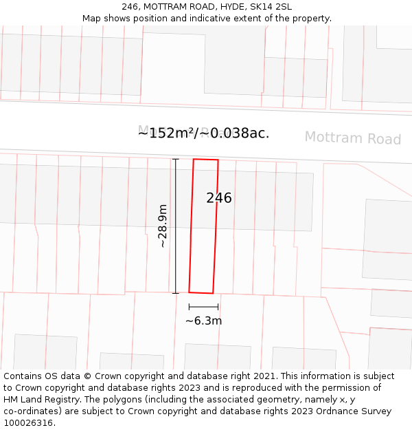 246, MOTTRAM ROAD, HYDE, SK14 2SL: Plot and title map