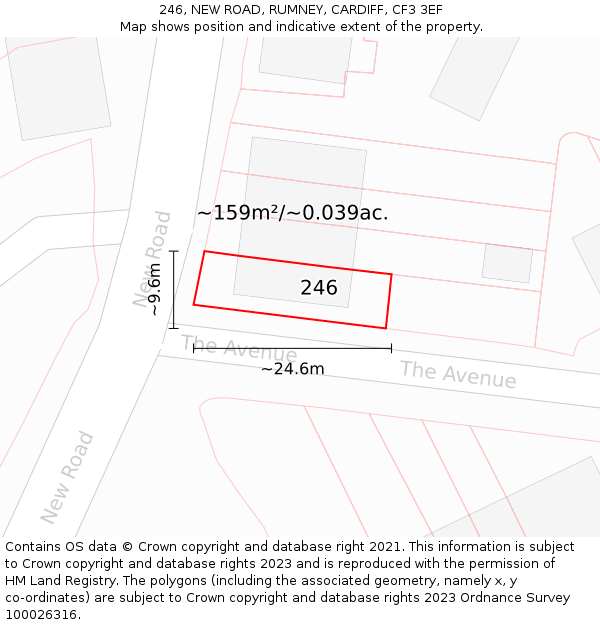246, NEW ROAD, RUMNEY, CARDIFF, CF3 3EF: Plot and title map