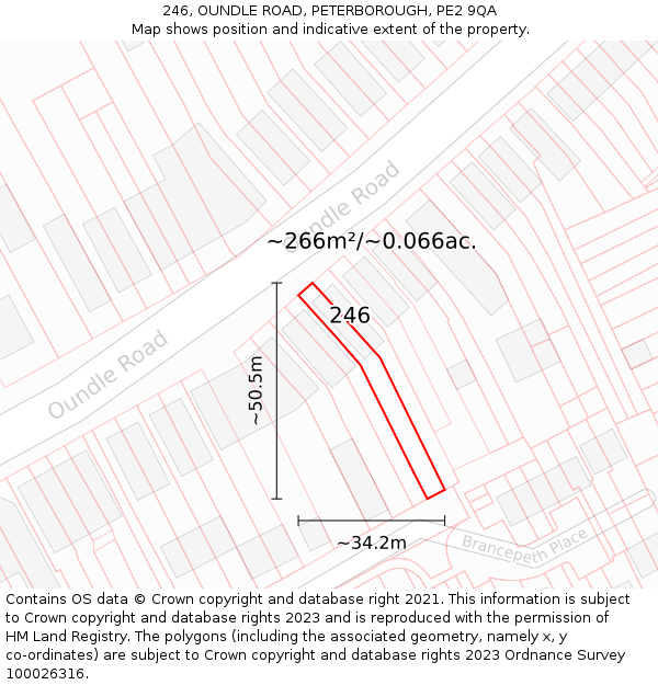 246, OUNDLE ROAD, PETERBOROUGH, PE2 9QA: Plot and title map