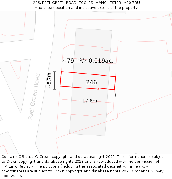 246, PEEL GREEN ROAD, ECCLES, MANCHESTER, M30 7BU: Plot and title map