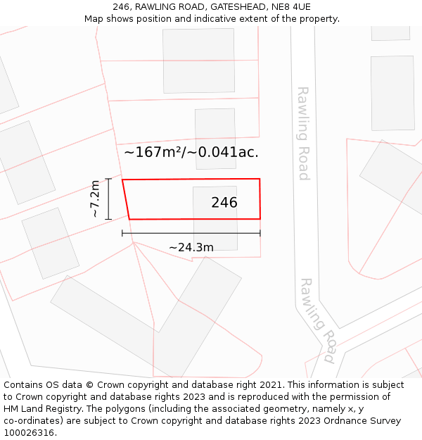 246, RAWLING ROAD, GATESHEAD, NE8 4UE: Plot and title map