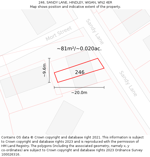 246, SANDY LANE, HINDLEY, WIGAN, WN2 4ER: Plot and title map