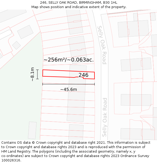 246, SELLY OAK ROAD, BIRMINGHAM, B30 1HL: Plot and title map