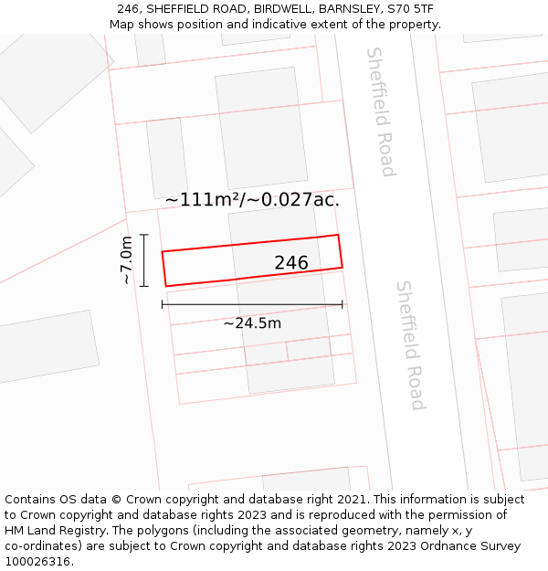 246, SHEFFIELD ROAD, BIRDWELL, BARNSLEY, S70 5TF: Plot and title map
