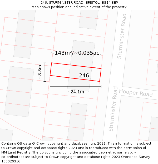 246, STURMINSTER ROAD, BRISTOL, BS14 8EP: Plot and title map