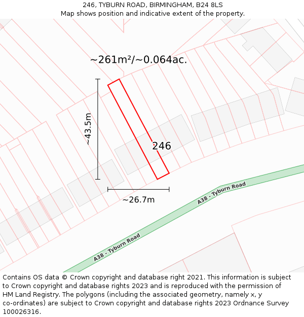 246, TYBURN ROAD, BIRMINGHAM, B24 8LS: Plot and title map