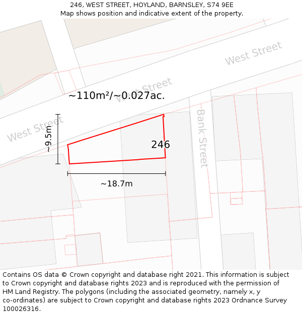 246, WEST STREET, HOYLAND, BARNSLEY, S74 9EE: Plot and title map