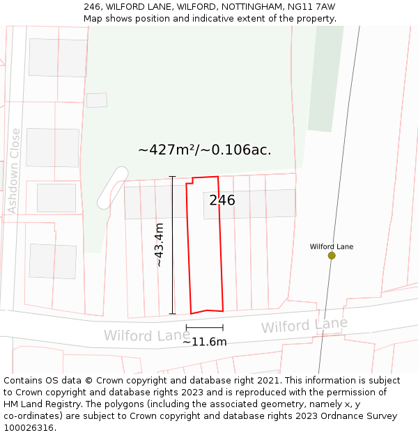 246, WILFORD LANE, WILFORD, NOTTINGHAM, NG11 7AW: Plot and title map