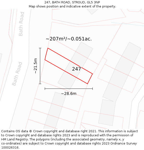 247, BATH ROAD, STROUD, GL5 3NP: Plot and title map