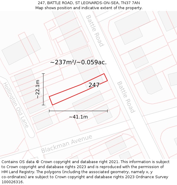 247, BATTLE ROAD, ST LEONARDS-ON-SEA, TN37 7AN: Plot and title map