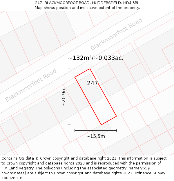 247, BLACKMOORFOOT ROAD, HUDDERSFIELD, HD4 5RL: Plot and title map