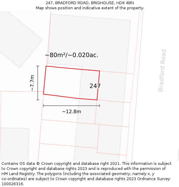 247, BRADFORD ROAD, BRIGHOUSE, HD6 4BN: Plot and title map