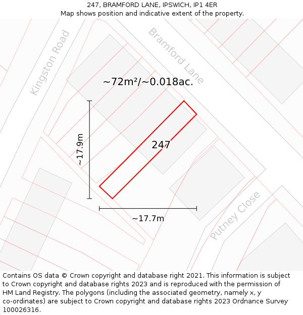 247, BRAMFORD LANE, IPSWICH, IP1 4ER: Plot and title map