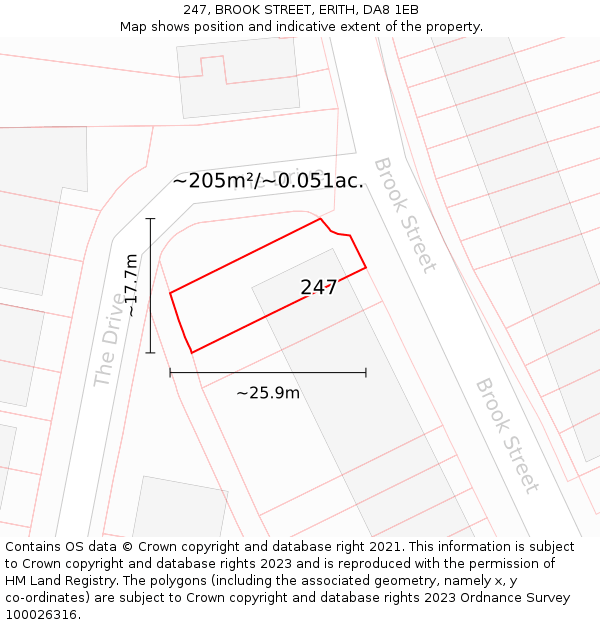 247, BROOK STREET, ERITH, DA8 1EB: Plot and title map