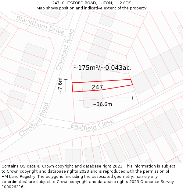 247, CHESFORD ROAD, LUTON, LU2 8DS: Plot and title map
