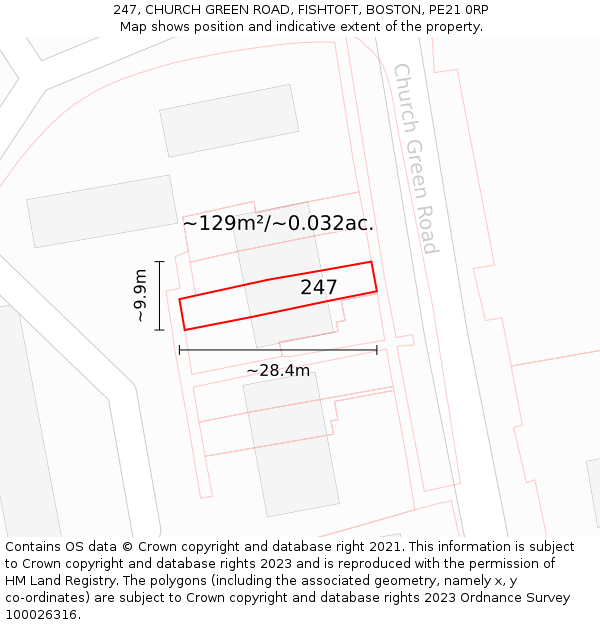 247, CHURCH GREEN ROAD, FISHTOFT, BOSTON, PE21 0RP: Plot and title map