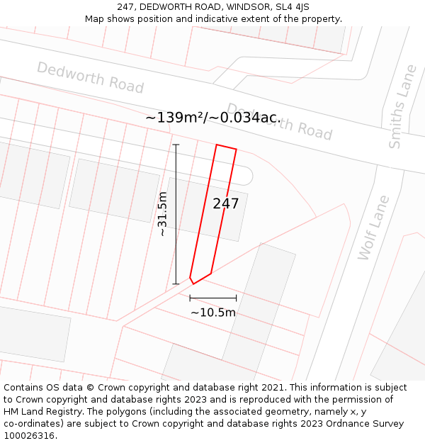 247, DEDWORTH ROAD, WINDSOR, SL4 4JS: Plot and title map