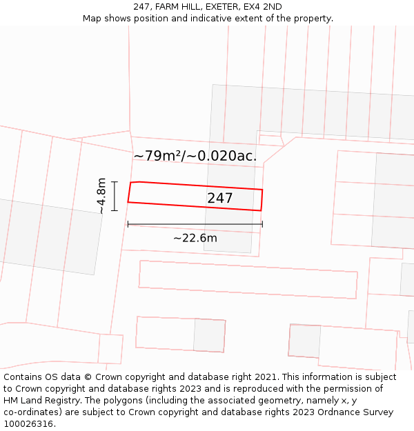 247, FARM HILL, EXETER, EX4 2ND: Plot and title map