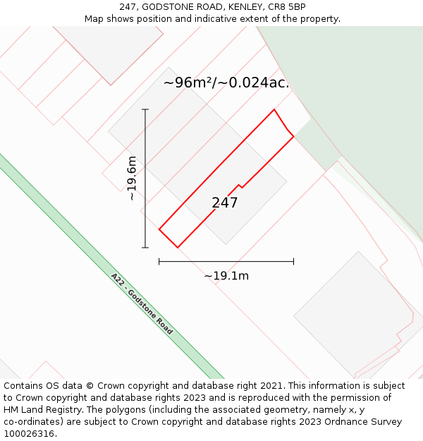 247, GODSTONE ROAD, KENLEY, CR8 5BP: Plot and title map