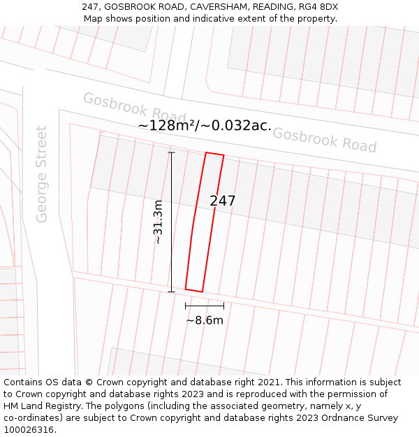 247, GOSBROOK ROAD, CAVERSHAM, READING, RG4 8DX: Plot and title map