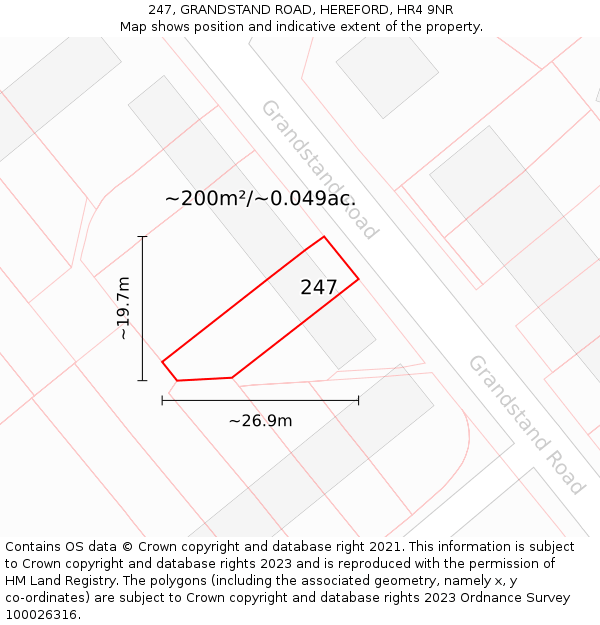 247, GRANDSTAND ROAD, HEREFORD, HR4 9NR: Plot and title map