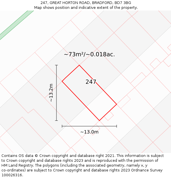 247, GREAT HORTON ROAD, BRADFORD, BD7 3BG: Plot and title map