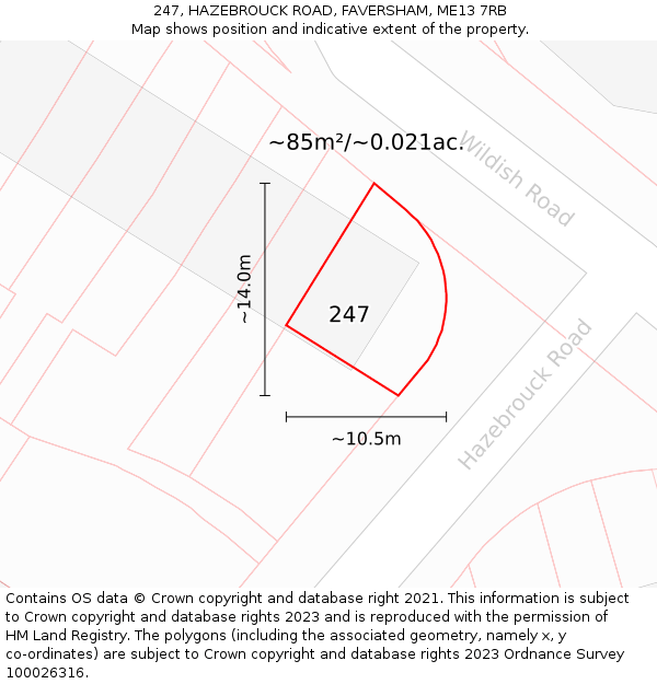 247, HAZEBROUCK ROAD, FAVERSHAM, ME13 7RB: Plot and title map