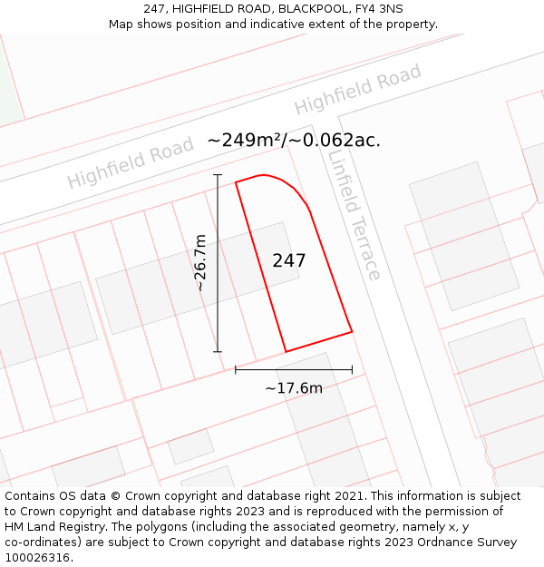 247, HIGHFIELD ROAD, BLACKPOOL, FY4 3NS: Plot and title map