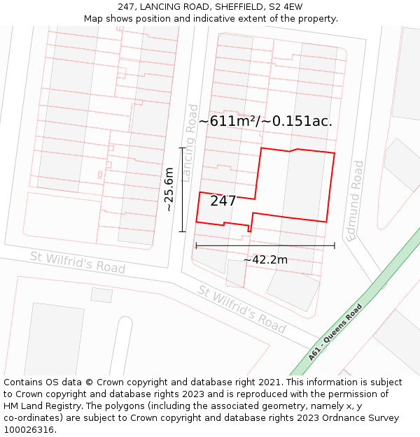 247, LANCING ROAD, SHEFFIELD, S2 4EW: Plot and title map