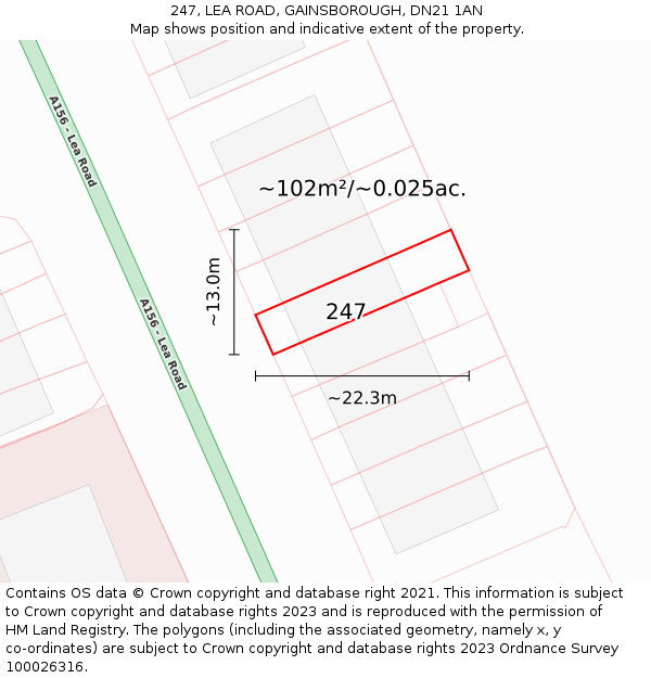 247, LEA ROAD, GAINSBOROUGH, DN21 1AN: Plot and title map