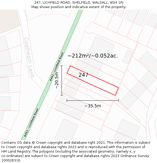 247, LICHFIELD ROAD, SHELFIELD, WALSALL, WS4 1PJ: Plot and title map